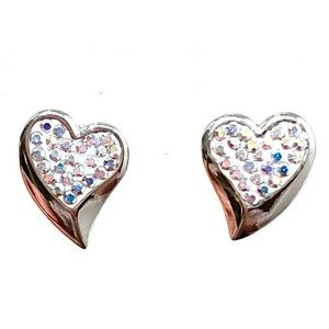 Signed Butler Silver Heart Crystal AB Earrings